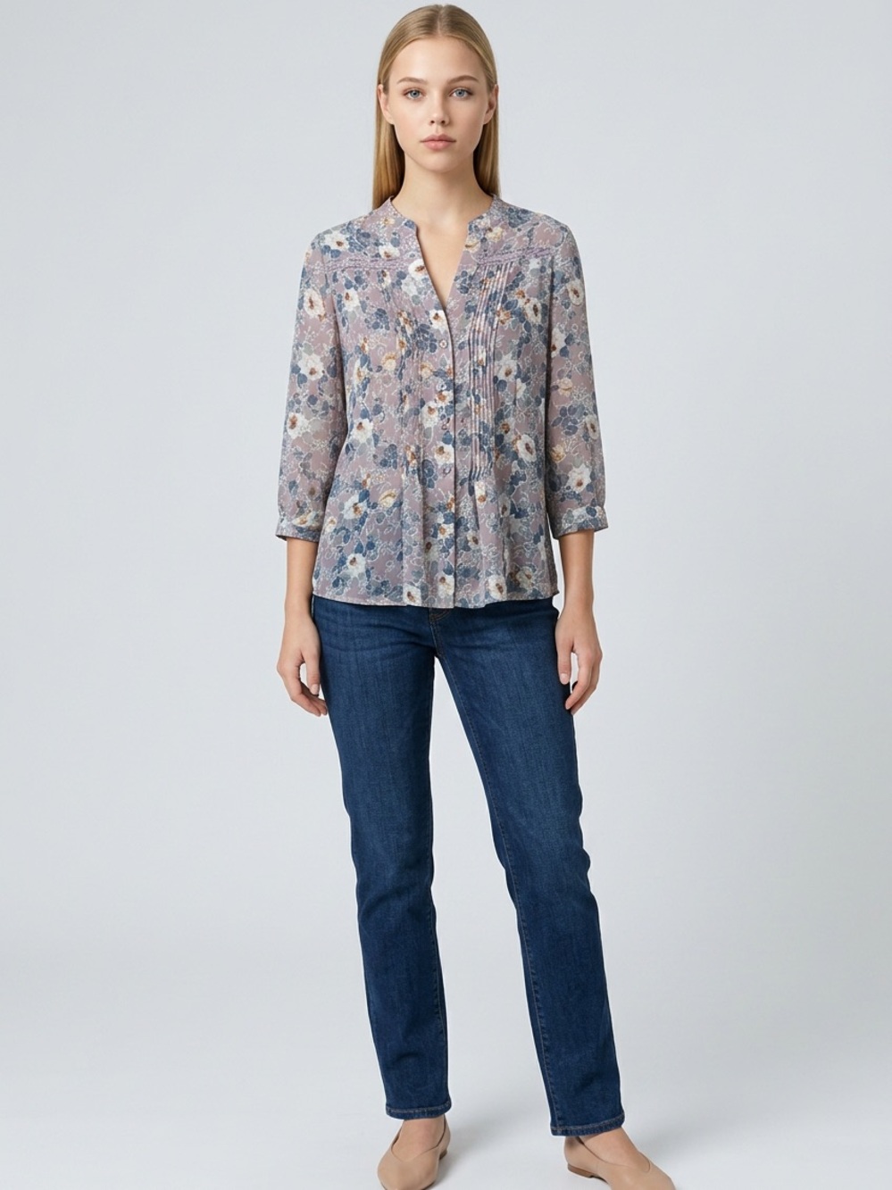 Romy Floral Pintuck Peasant Blouse - Lavender NWT